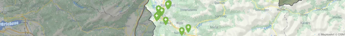 Kartenansicht für Apotheken-Notdienste in der Nähe von Satteins (Feldkirch, Vorarlberg)
